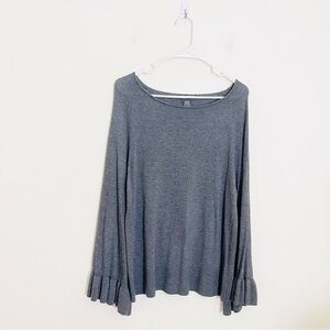Chelsea & Theordore Cashmere Blend Scoop Neck Ruffle Sleeve Soft Sweater S Gray